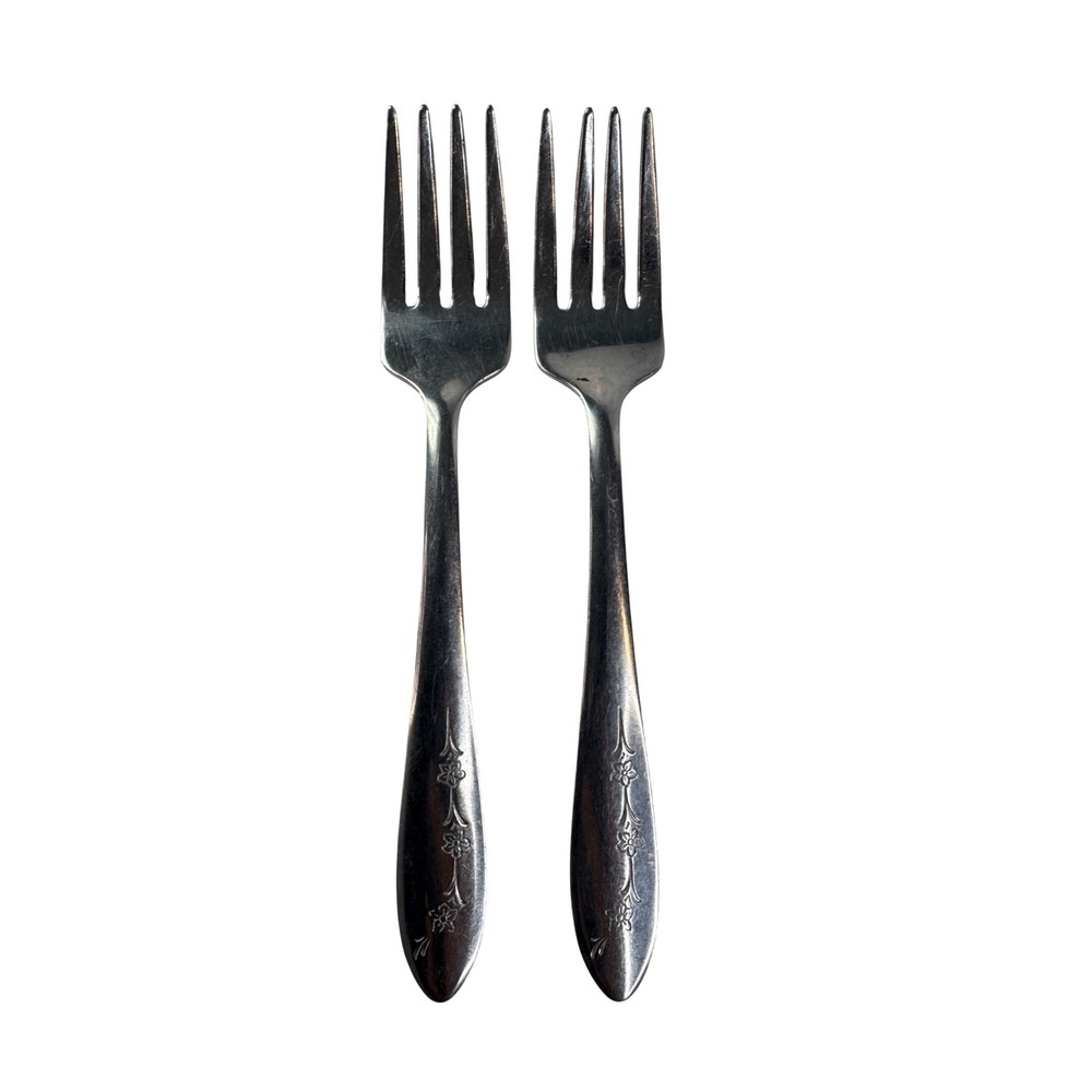Wallace Stainless Steel Salad Forks Floral Etched Pattern Set of 2‎ 6 Inch